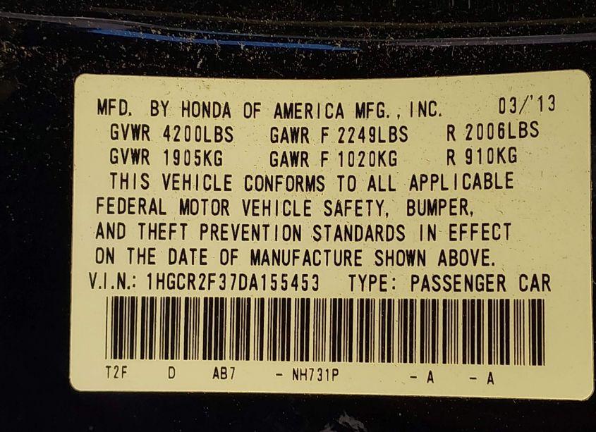 Photo 9 of 2013 Honda Accord LX (VIN 1HGCR2F37DA155453)