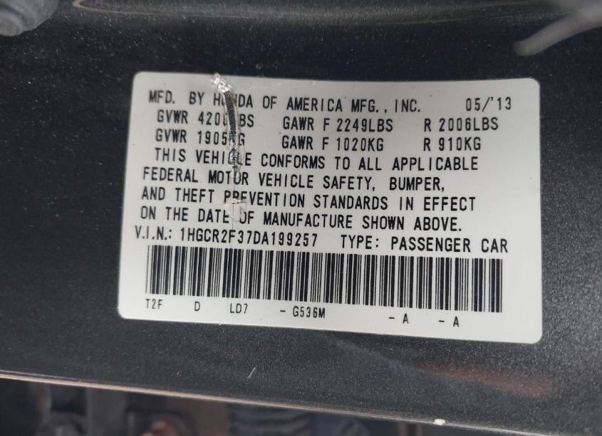 Photo 9 of 2013 Honda Accord LX (VIN 1HGCR2F37DA199257)