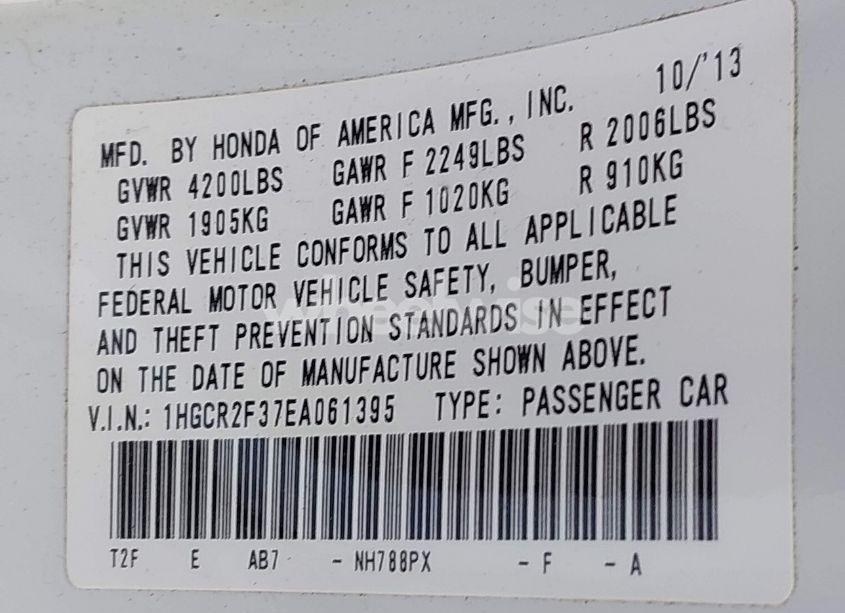 Photo 9 of 2014 Honda Accord LX (VIN 1HGCR2F37EA061395)