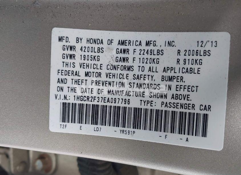 Photo 9 of 2014 Honda Accord LX (VIN 1HGCR2F37EA097796)