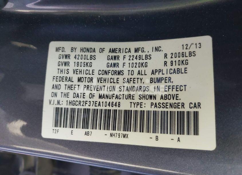 Photo 9 of 2014 Honda Accord LX (VIN 1HGCR2F37EA104648)