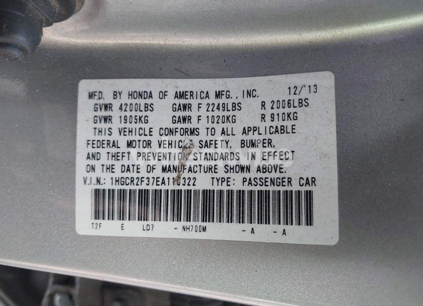 Photo 9 of 2014 Honda Accord LX (VIN 1HGCR2F37EA110322)