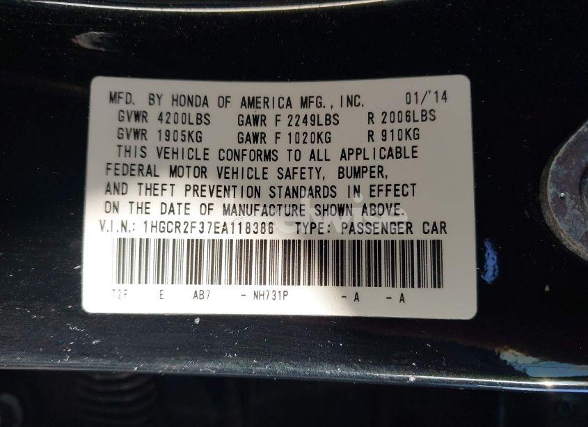 Photo 9 of 2014 Honda Accord LX (VIN 1HGCR2F37EA118386)