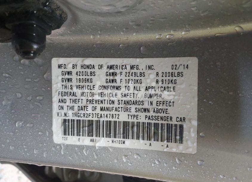 Photo 9 of 2014 Honda Accord LX (VIN 1HGCR2F37EA147872)