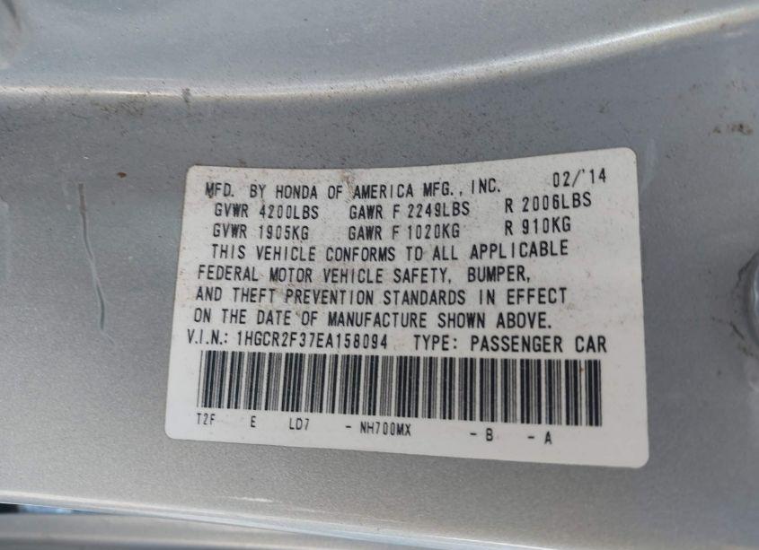 Photo 9 of 2014 Honda Accord LX (VIN 1HGCR2F37EA158094)