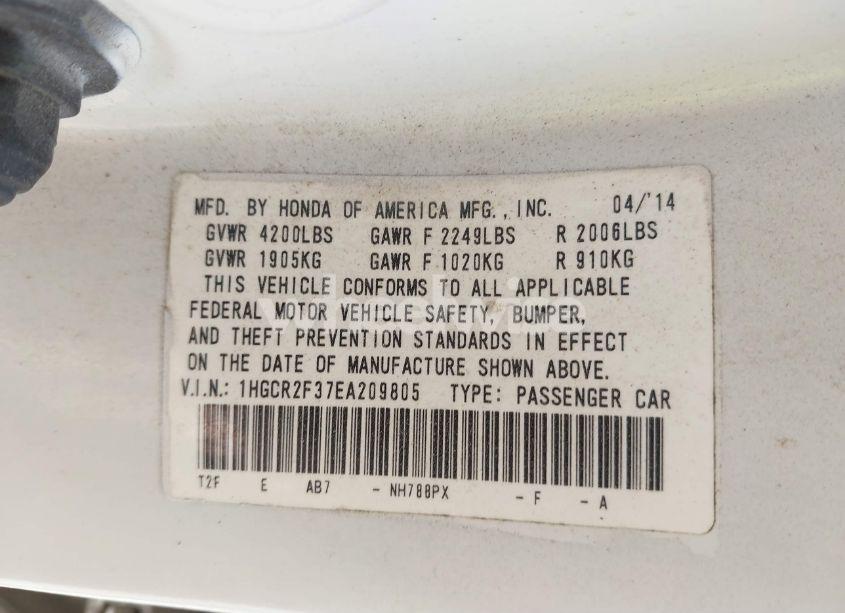 Photo 9 of 2014 Honda Accord LX (VIN 1HGCR2F37EA209805)