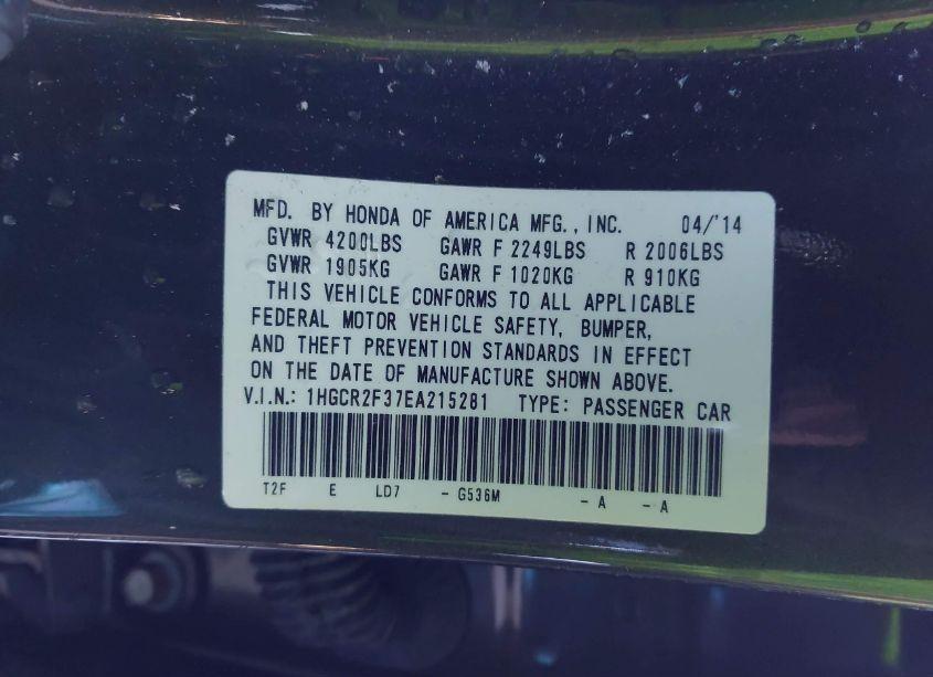 Photo 9 of 2014 Honda Accord LX (VIN 1HGCR2F37EA215281)