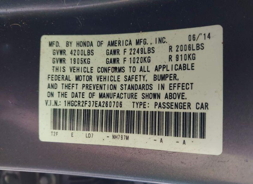 Photo 9 of 2014 Honda Accord LX (VIN 1HGCR2F37EA260706)