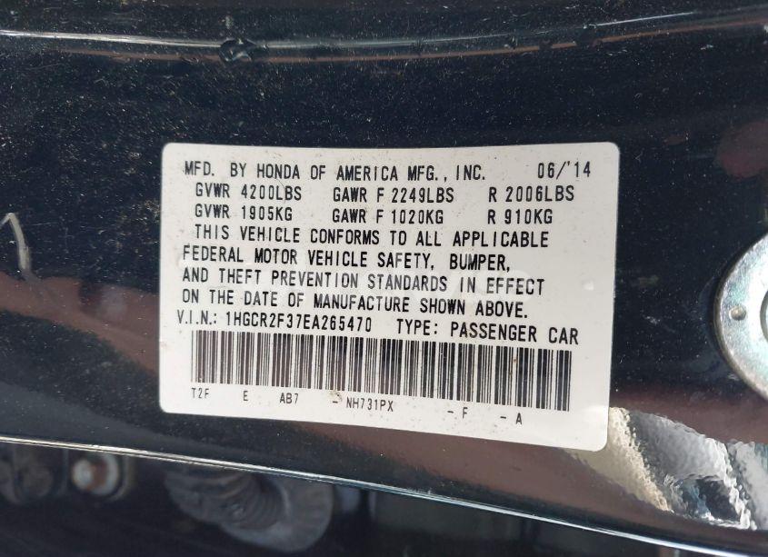 Photo 9 of 2014 Honda Accord LX (VIN 1HGCR2F37EA265470)