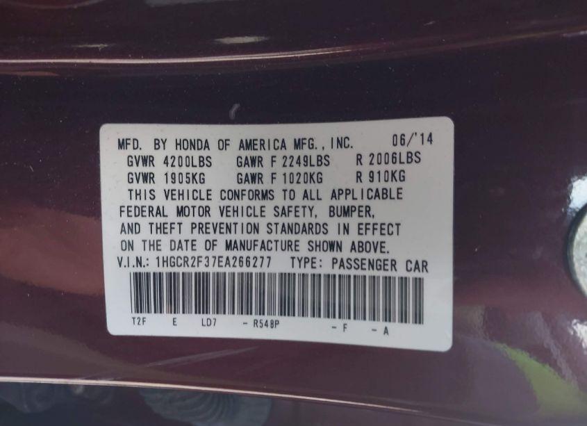 Photo 9 of 2014 Honda Accord LX (VIN 1HGCR2F37EA266277)