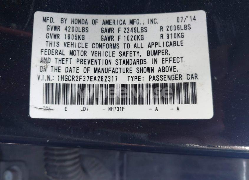 Photo 9 of 2014 Honda Accord LX (VIN 1HGCR2F37EA282317)