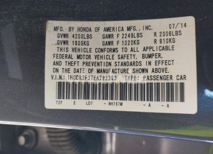 Photo 9 of 2014 Honda Accord LX (VIN 1HGCR2F37EA293303)