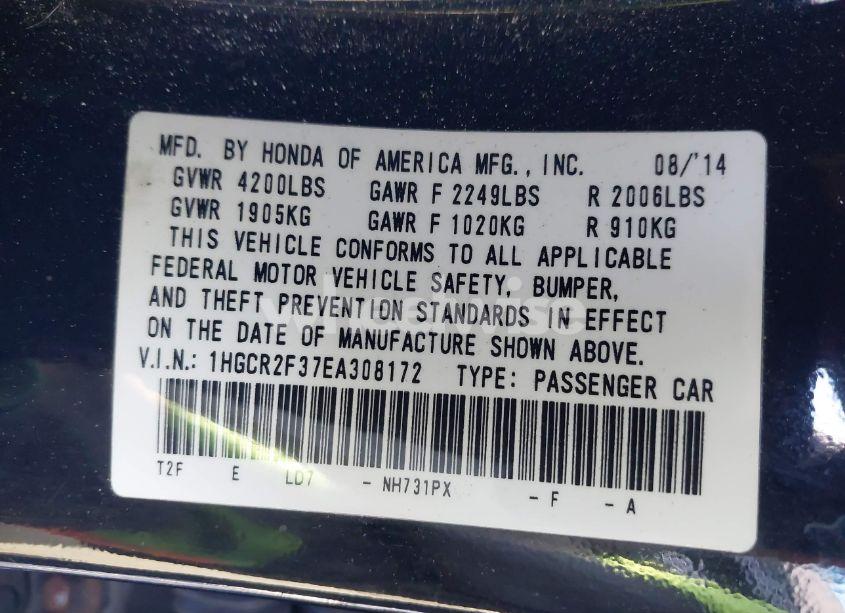 Photo 9 of 2014 Honda Accord LX (VIN 1HGCR2F37EA308172)