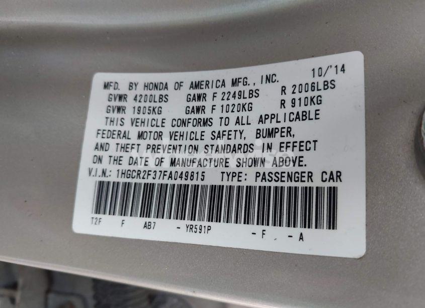Photo 9 of 2015 Honda Accord LX (VIN 1HGCR2F37FA049815)