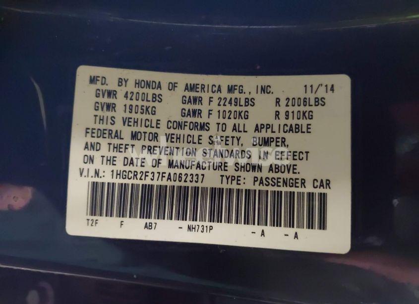 Photo 9 of 2015 Honda Accord LX (VIN 1HGCR2F37FA062337)