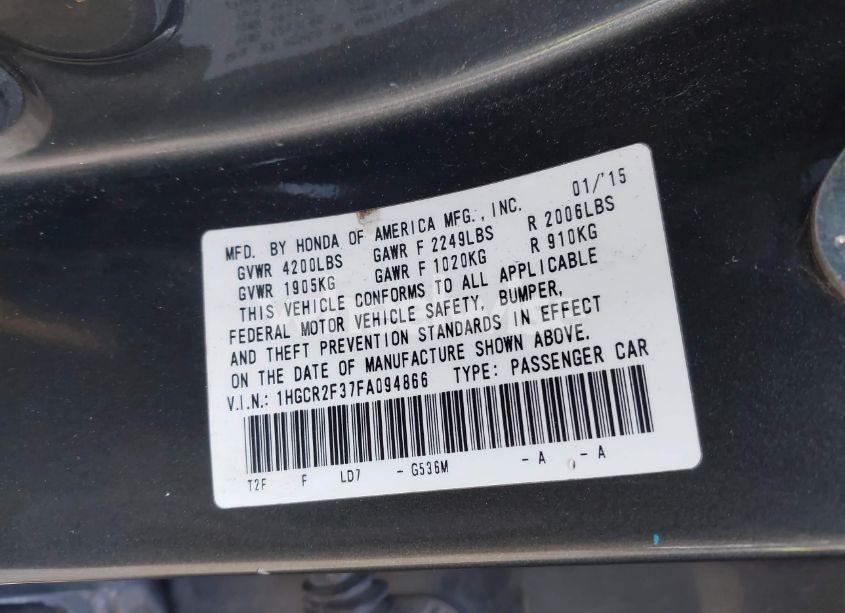 Photo 9 of 2015 Honda Accord LX (VIN 1HGCR2F37FA094866)