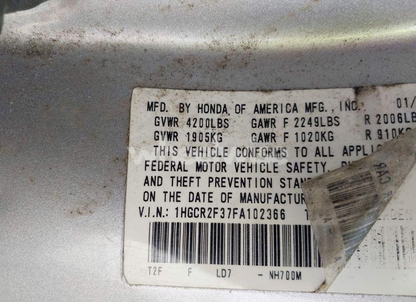 Photo 9 of 2015 Honda Accord LX (VIN 1HGCR2F37FA102366)