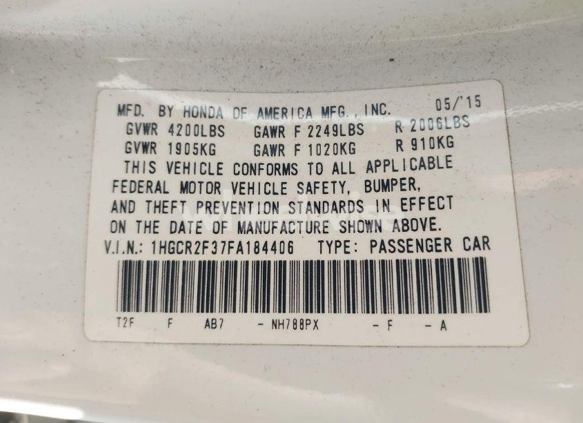 Photo 9 of 2015 Honda Accord LX (VIN 1HGCR2F37FA184406)