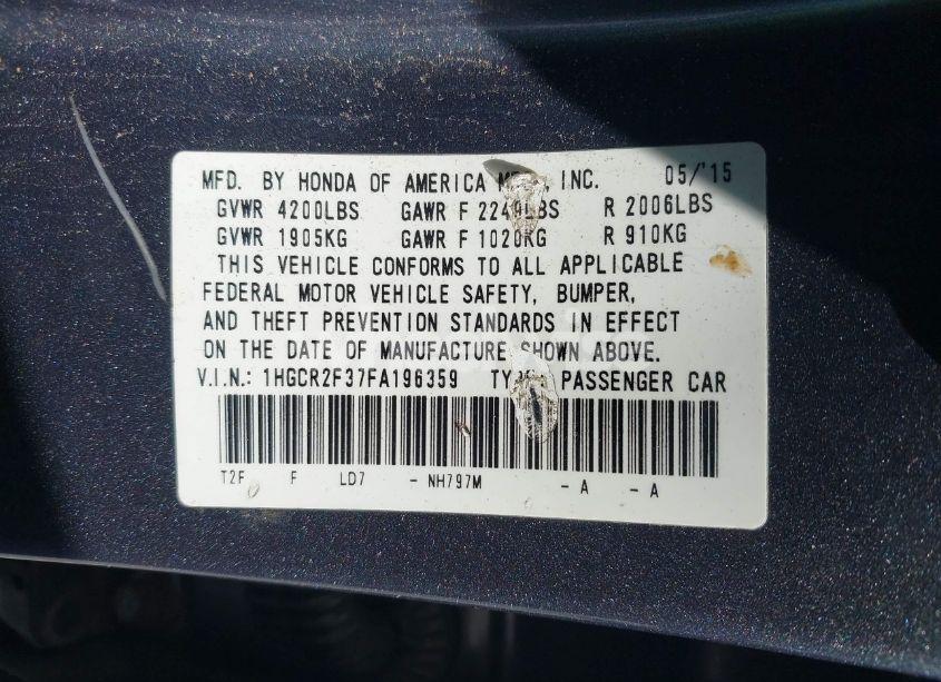 Photo 9 of 2015 Honda Accord LX (VIN 1HGCR2F37FA196359)