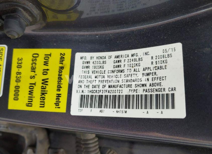 Photo 9 of 2015 Honda Accord LX (VIN 1HGCR2F37FA200720)