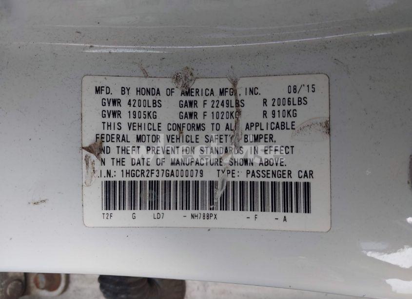 Photo 9 of 2016 Honda Accord LX (VIN 1HGCR2F37GA000079)