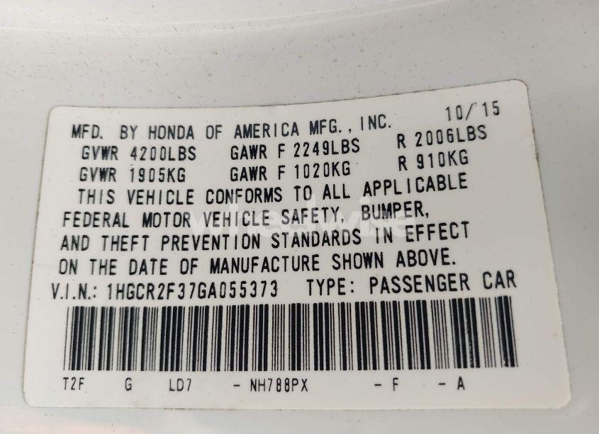 Photo 9 of 2016 Honda Accord LX (VIN 1HGCR2F37GA055373)