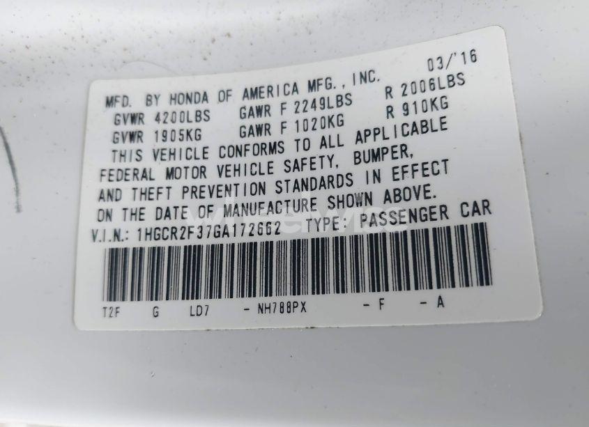 Photo 9 of 2016 Honda Accord LX (VIN 1HGCR2F37GA172662)