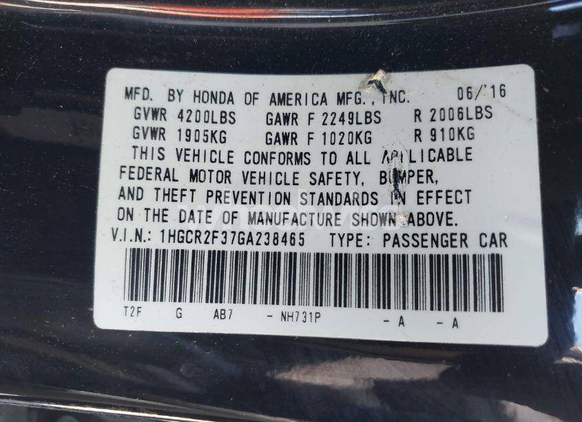 Photo 9 of 2016 Honda Accord LX (VIN 1HGCR2F37GA238465)