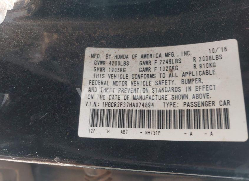 Photo 9 of 2017 Honda Accord LX (VIN 1HGCR2F37HA074894)