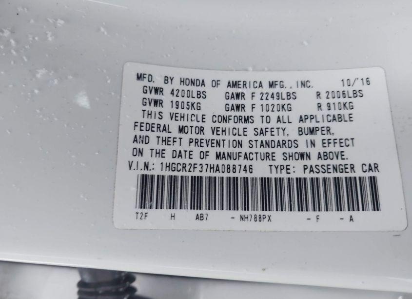 Photo 9 of 2017 Honda Accord LX (VIN 1HGCR2F37HA088746)