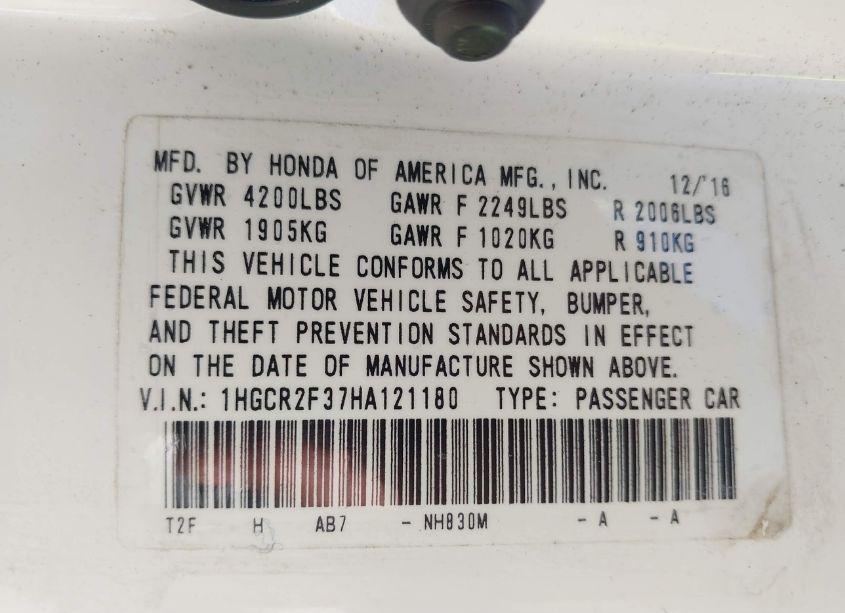 Photo 9 of 2017 Honda Accord LX (VIN 1HGCR2F37HA121180)