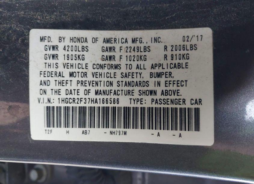 Photo 9 of 2017 Honda Accord LX (VIN 1HGCR2F37HA166586)