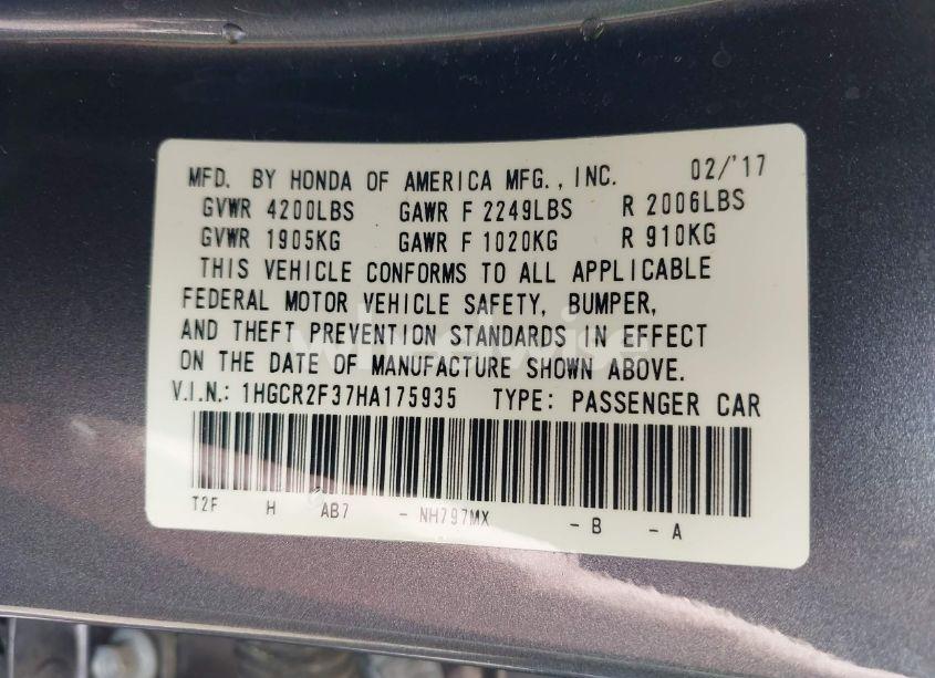 Photo 9 of 2017 Honda Accord LX (VIN 1HGCR2F37HA175935)