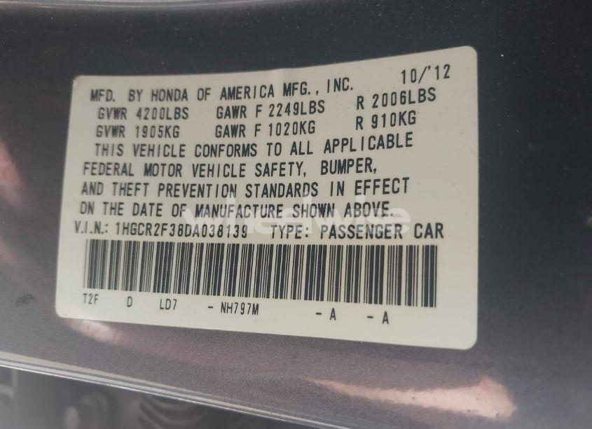 Photo 9 of 2013 Honda Accord LX (VIN 1HGCR2F38DA038139)