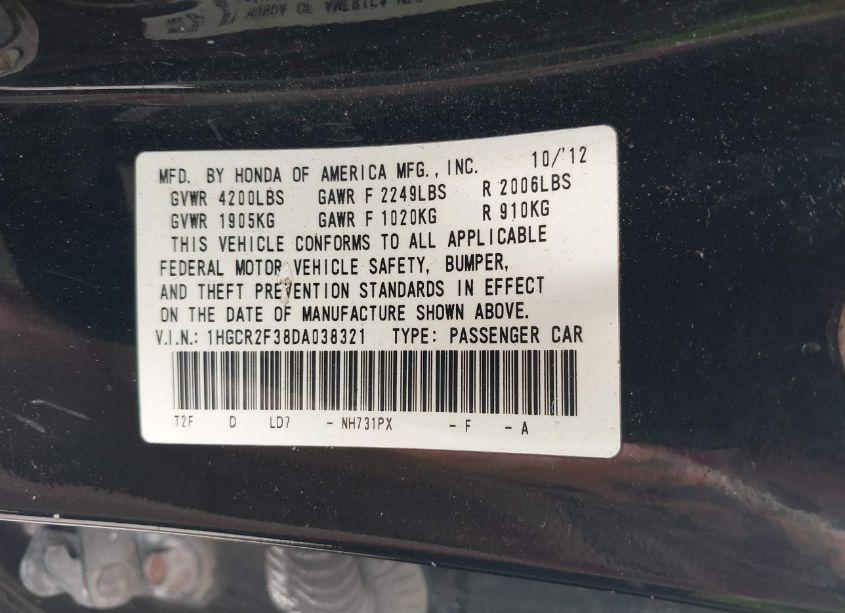 Photo 9 of 2013 Honda Accord LX (VIN 1HGCR2F38DA038321)