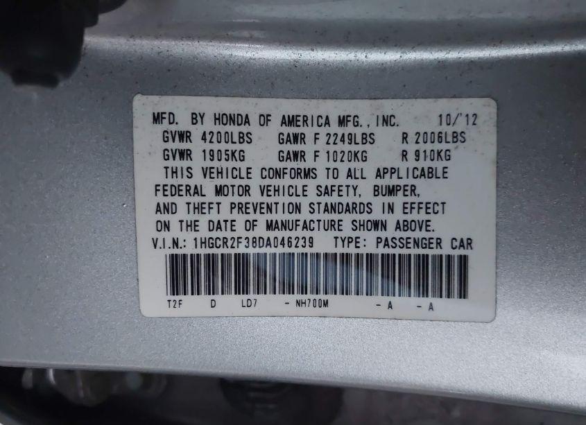 Photo 9 of 2013 Honda Accord LX (VIN 1HGCR2F38DA046239)