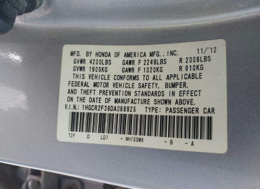 Photo 9 of 2013 Honda Accord LX (VIN 1HGCR2F38DA069925)