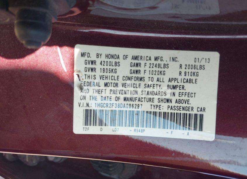 Photo 9 of 2013 Honda Accord LX (VIN 1HGCR2F38DA096297)