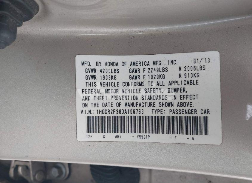 Photo 9 of 2013 Honda Accord LX (VIN 1HGCR2F38DA106763)