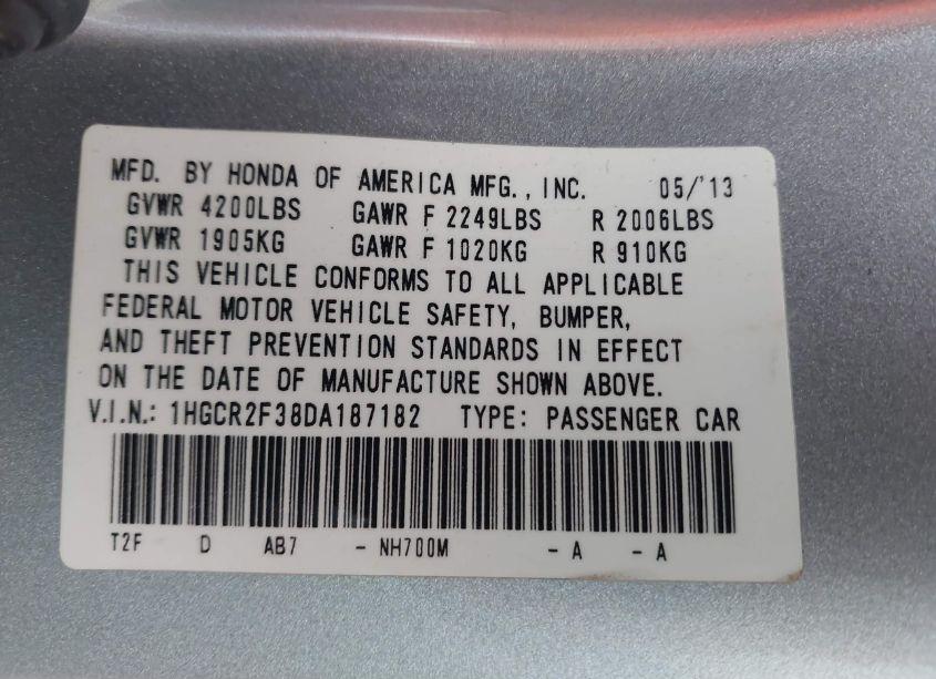 Photo 9 of 2013 Honda Accord LX (VIN 1HGCR2F38DA187182)