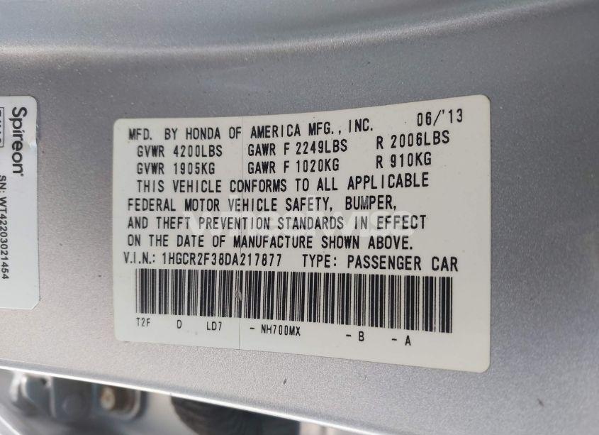 Photo 9 of 2013 Honda Accord LX (VIN 1HGCR2F38DA217877)