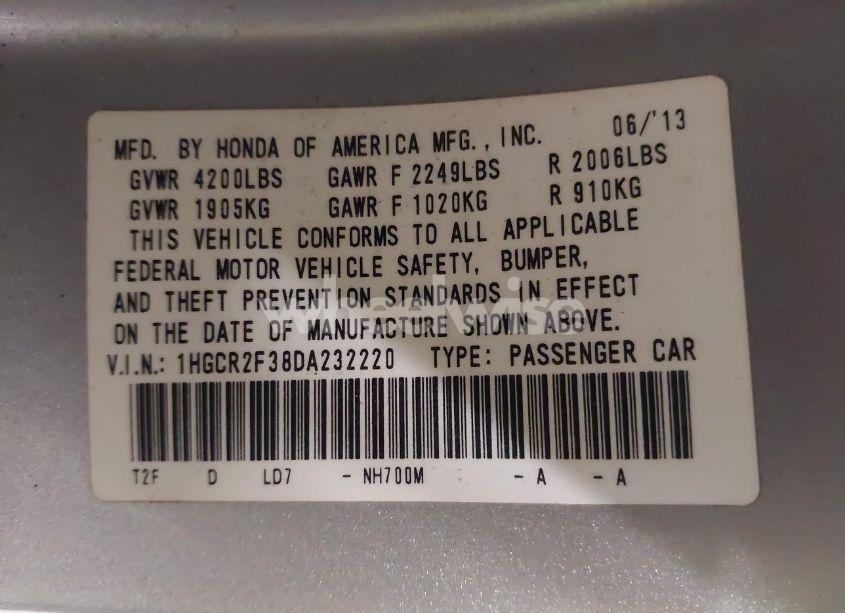 Photo 9 of 2013 Honda Accord LX (VIN 1HGCR2F38DA232220)