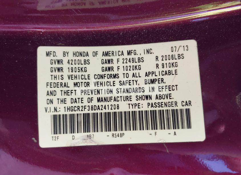 Photo 9 of 2013 Honda Accord LX (VIN 1HGCR2F38DA241208)