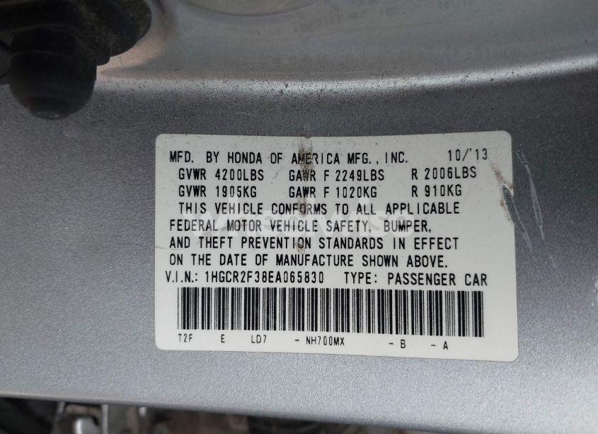 Photo 9 of 2014 Honda Accord LX (VIN 1HGCR2F38EA065830)