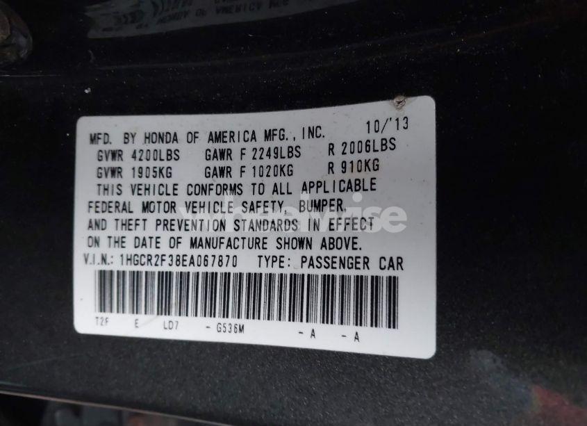 Photo 9 of 2014 Honda Accord LX (VIN 1HGCR2F38EA067870)