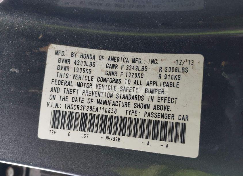 Photo 9 of 2014 Honda Accord LX (VIN 1HGCR2F38EA110538)