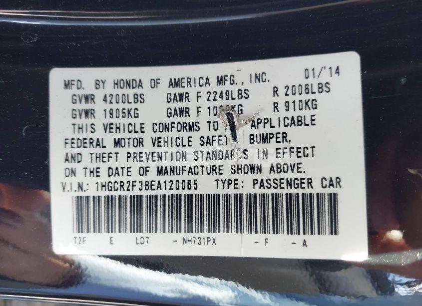 Photo 9 of 2014 Honda Accord LX (VIN 1HGCR2F38EA120065)