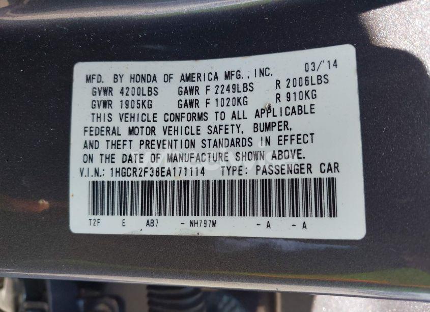 Photo 9 of 2014 Honda Accord LX (VIN 1HGCR2F38EA171114)