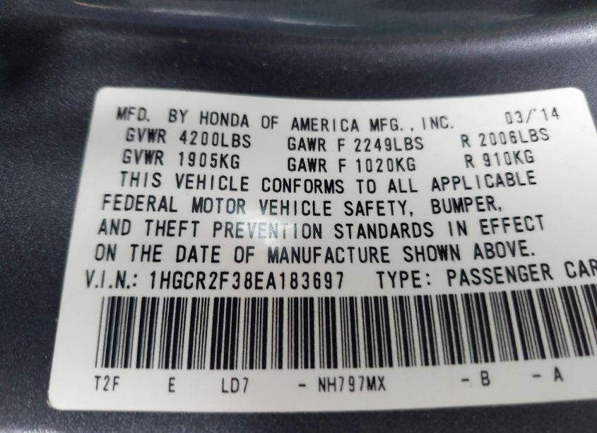 Photo 9 of 2014 Honda Accord LX (VIN 1HGCR2F38EA183697)