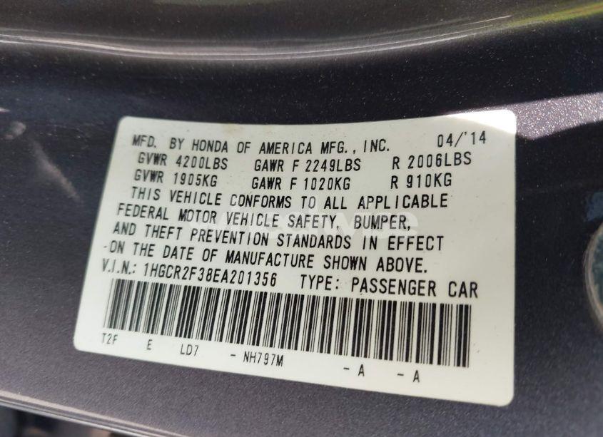 Photo 9 of 2014 Honda Accord LX (VIN 1HGCR2F38EA201356)